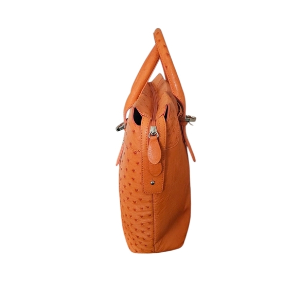 Farotto Viaggi vibrant Orange Leather Satchel with Textured Finish Rolled Handle - Picture 4 of 8
